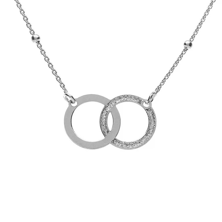 Collier deux cercles entrelacés lisse et givré – Argent 925 rhodié | Azuline