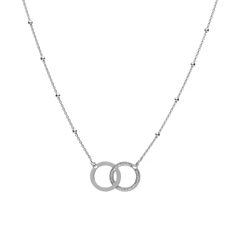 Collier deux cercles entrelacés lisse et givré – Argent 925 rhodié | Azuline