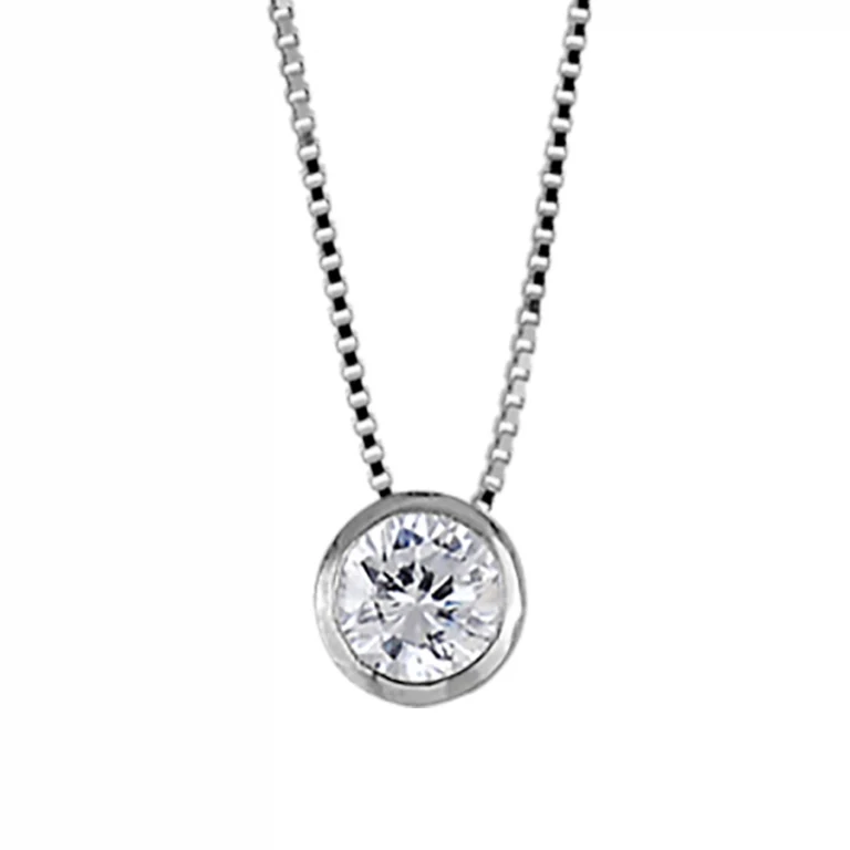 Collier pastille à pierre ronde sertie – Argent 925 rhodié | Azuline