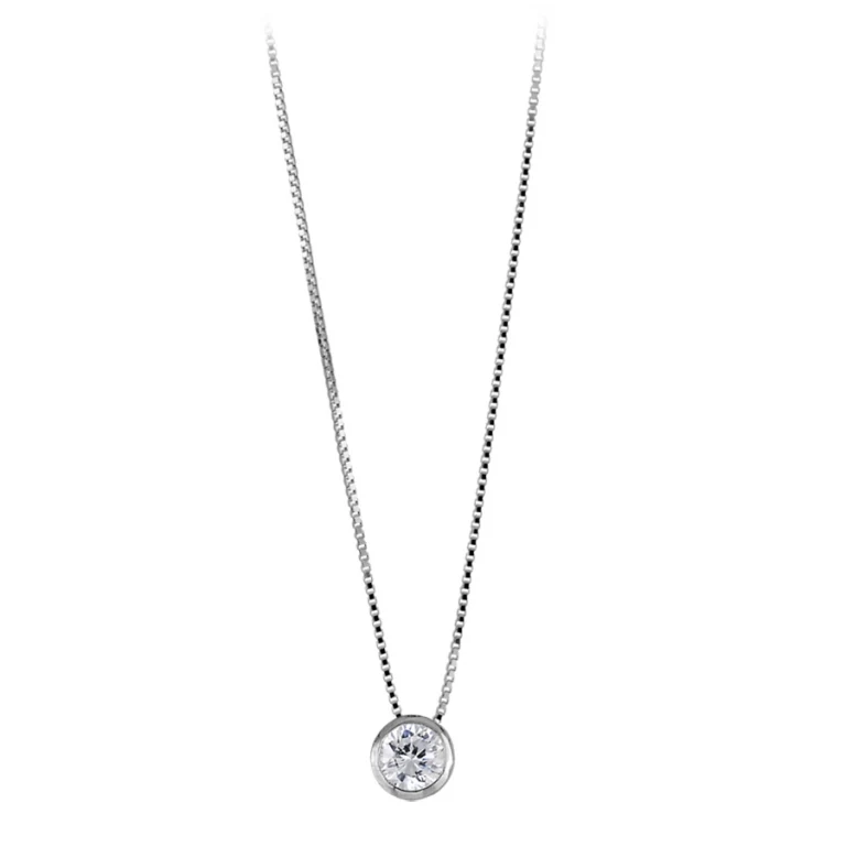 Collier pastille à pierre ronde sertie – Argent 925 rhodié | Azuline
