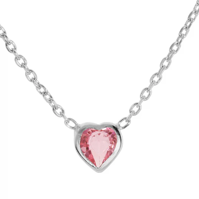 Collier ras de cou cœur à oxyde rose 40 cm grand modèle – Argent 925 rhodié | Azuline