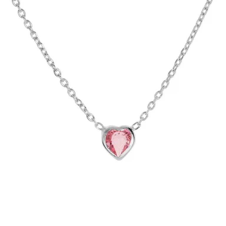 Collier ras de cou cœur à oxyde rose 40 cm grand modèle – Argent 925 rhodié | Azuline
