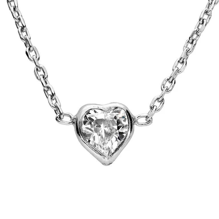 Collier ras de cou cœur serti d’oxydes blancs 40 cm – Argent 925 rhodié | Azuline