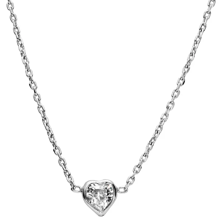 Collier ras de cou cœur serti d’oxydes blancs 40 cm – Argent 925 rhodié | Azuline