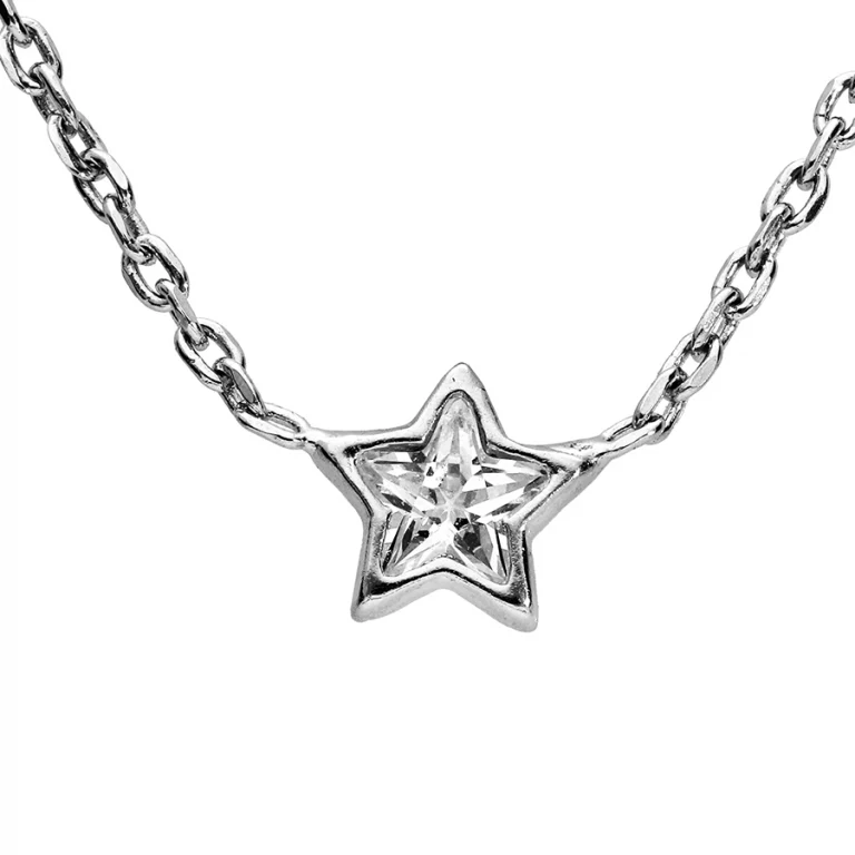Collier ras de cou étoile serti d’oxydes blancs 40 cm – Argent 925 rhodié | Azuline