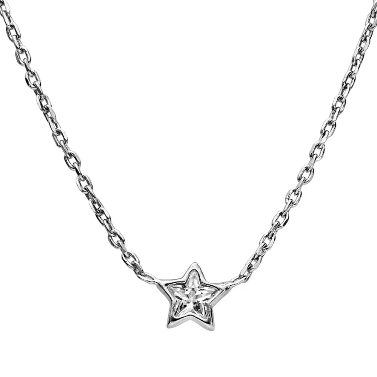 Collier ras de cou étoile serti d’oxydes blancs 40 cm – Argent 925 rhodié | Azuline