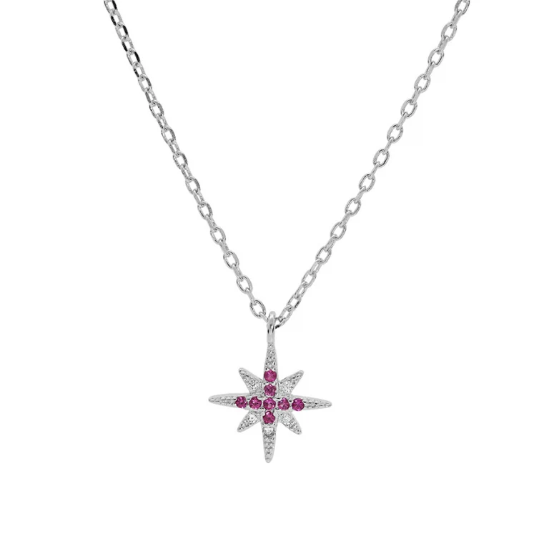 Collier étoile serti d’oxydes fuchsia et blancs – Argent 925 rhodié | Azuline