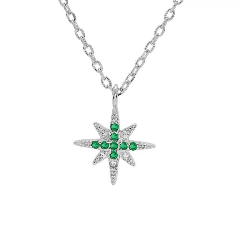 Collier étoile serti d’oxydes verts et blancs – Argent 925 rhodié | Azuline