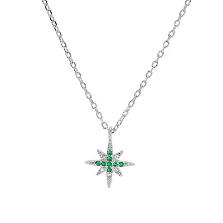 Collier étoile serti d’oxydes verts et blancs – Argent 925 rhodié | Azuline