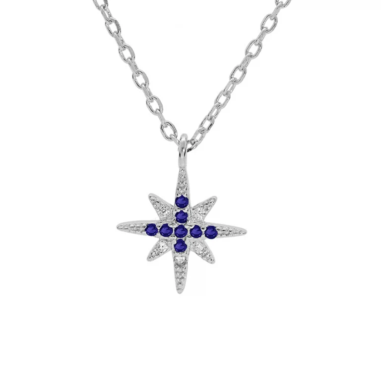 Collier étoile serti d’oxydes bleus et blancs – Argent 925 rhodié | Azuline