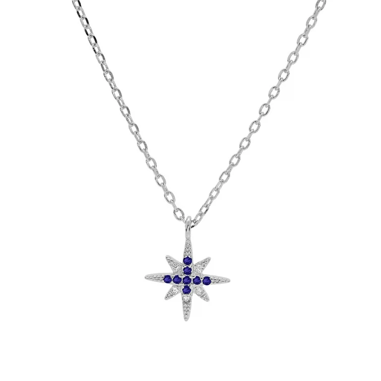 Collier étoile serti d’oxydes bleus et blancs – Argent 925 rhodié | Azuline