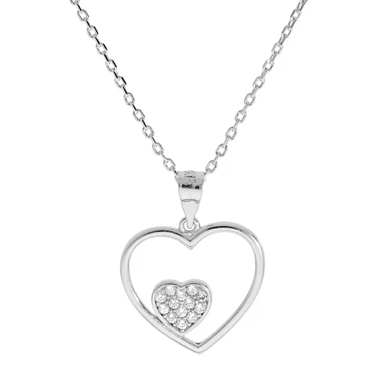 Collier cœur évidé et petit cœur serti – Argent 925 rhodié | Azuline