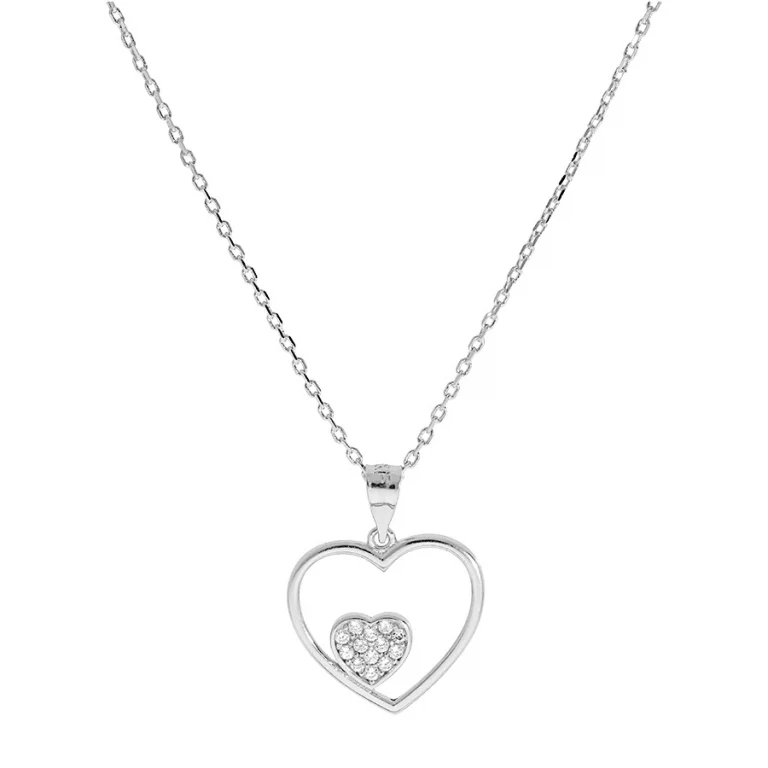 Collier cœur évidé et petit cœur serti – Argent 925 rhodié | Azuline
