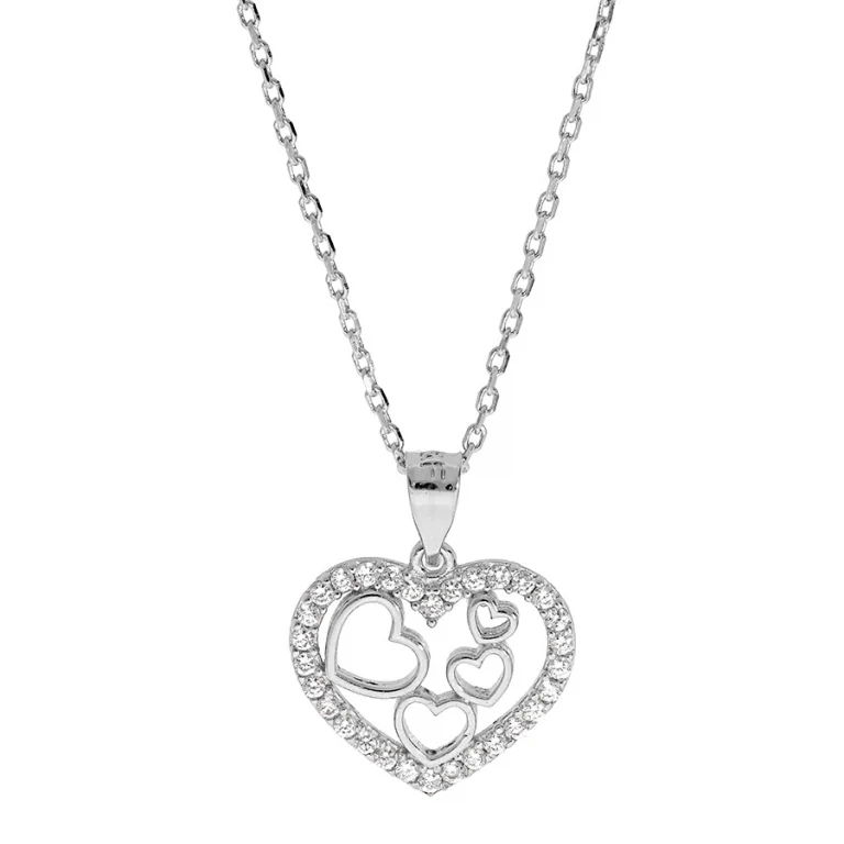 Collier cœur à contour serti d’oxydes blancs – Argent 925 rhodié | Azuline