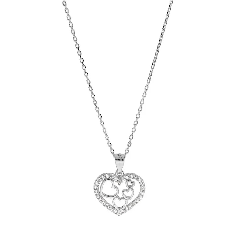 Collier cœur à contour serti d’oxydes blancs – Argent 925 rhodié | Azuline