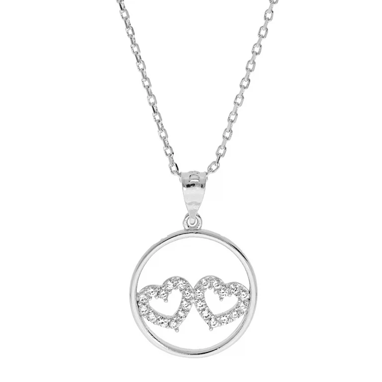 Collier cercle à deux cœurs sertis d’oxydes blancs – Argent 925 rhodié | Azuline