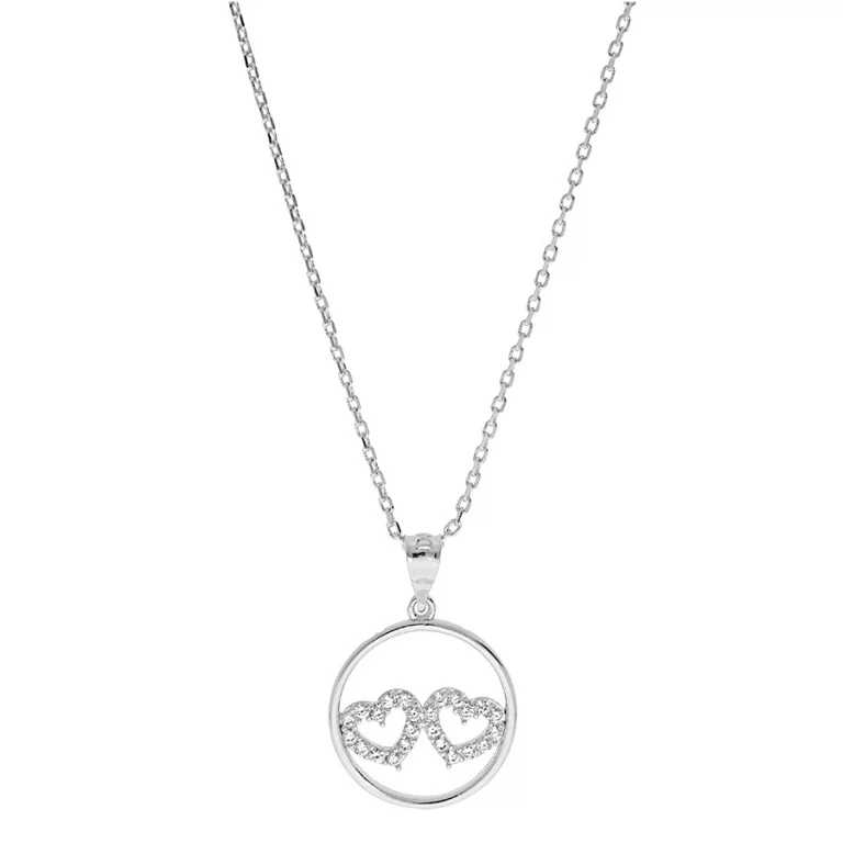 Collier cercle à deux cœurs sertis d’oxydes blancs – Argent 925 rhodié | Azuline