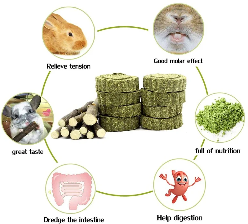 Conejito masticable juguetes para dientes, molar conejo juguetes natural orgánico manzana palitos para conejos, chinchillas, cobayas, hámsters masticar jugar mejorar la salud dental