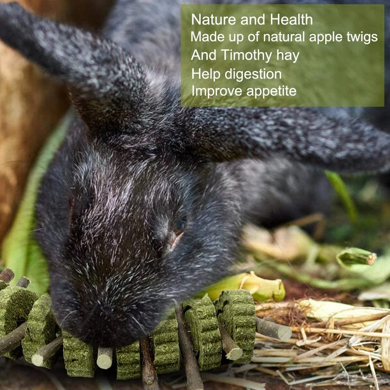 Conejito masticable juguetes para dientes, molar conejo juguetes natural orgánico manzana palitos para conejos, chinchillas, cobayas, hámsters masticar jugar mejorar la salud dental