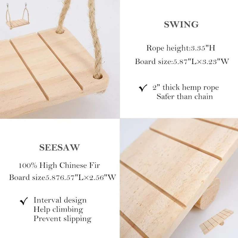 JanYoo Rabbit Toys - Juguetes para ginebra, conejo, hámster, hámster, gérmenes, rata, ejercicio, molar, rodillo de madera, columpio, sierra de mar, escalera (paquete de 7)