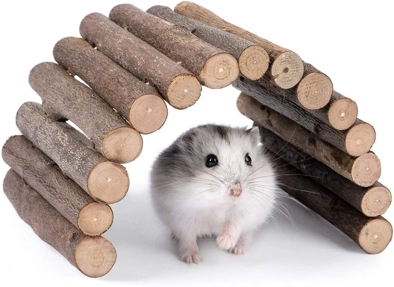 Niteangel Puente de escalera de madera, hámster ratón rata roedores juguete, pequeño animal masticar juguete