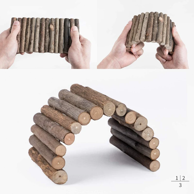Niteangel Puente de escalera de madera, hámster ratón rata roedores juguete, pequeño animal masticar juguete