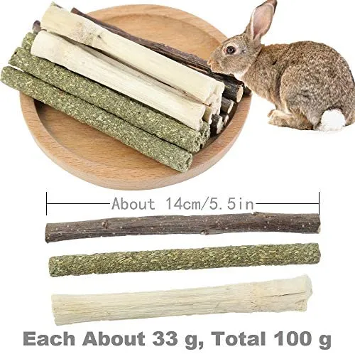 Dbeans Flourithing 3 tipos de juguetes combinados para masticar palos molar dulce de bambú de manzana rama Timothy hierba para mascotas Chinchilla ardilla gerbil hámster ardilla cobayas
