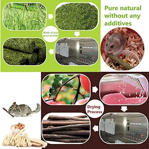 Dbeans Flourithing 3 tipos de juguetes combinados para masticar palos molar dulce de bambú de manzana rama Timothy hierba para mascotas Chinchilla ardilla gerbil hámster ardilla cobayas
