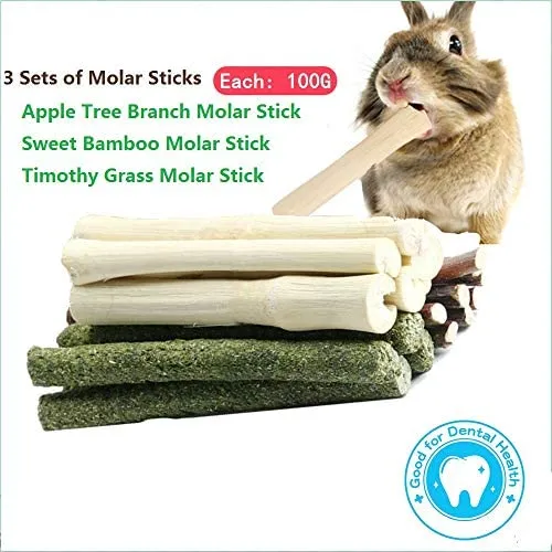 Dbeans Flourithing 3 tipos de juguetes combinados para masticar palos molar dulce de bambú de manzana rama Timothy hierba para mascotas Chinchilla ardilla gerbil hámster ardilla cobayas