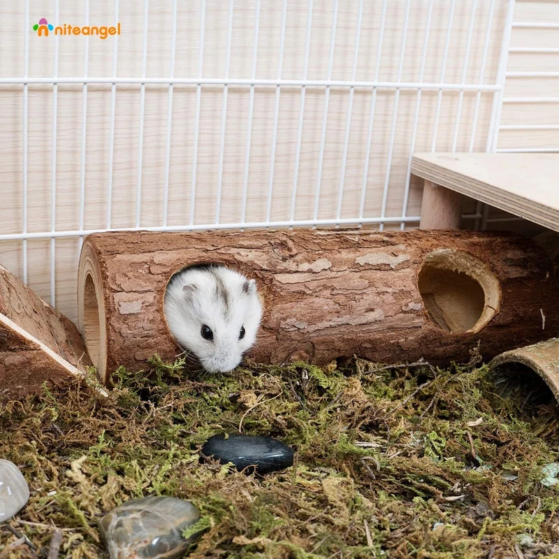 Niteangel Natural Wooden Hamster Mouse Tunnel Tube Toy Forest Hollow Tree Trunk