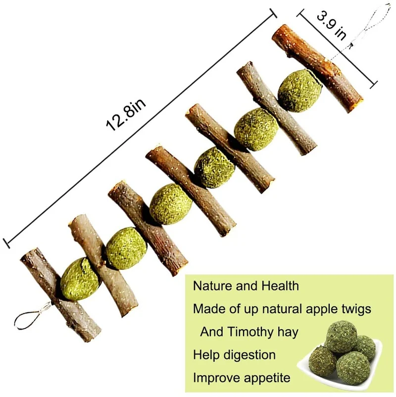 Juguetes para masticar los dientes, palitos de manzana orgánicas naturales para conejos, chinchillas, cobayas, hámsters masticando jugando mejorar la salud dental