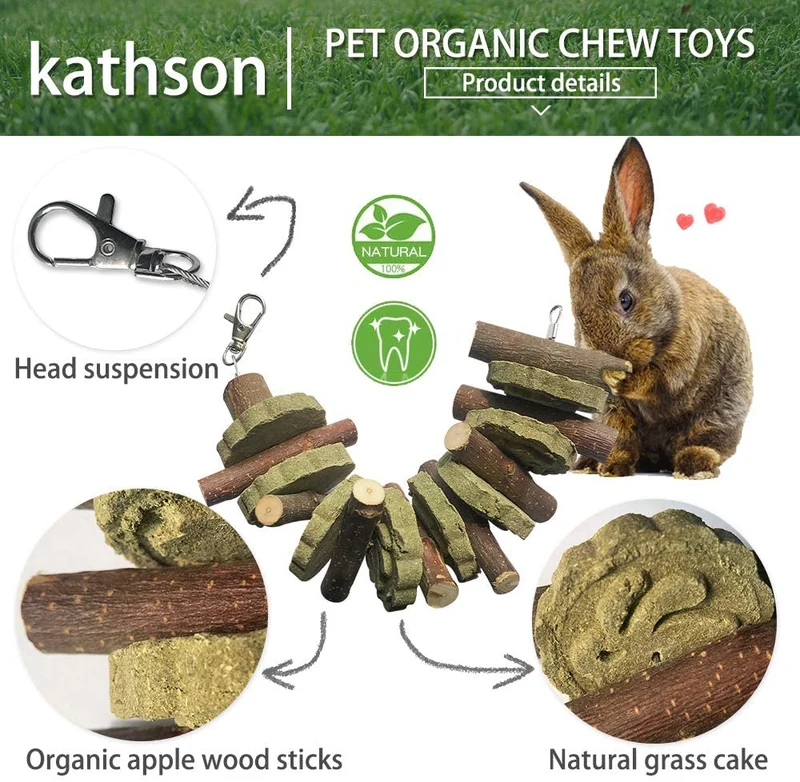 Juguetes para masticar conejos para moler dientes, Chinchilla Treats palos de bambú orgánico ramas de madera de manzana natural para conejos, cobayas, hámsters (2 unidades), Verde