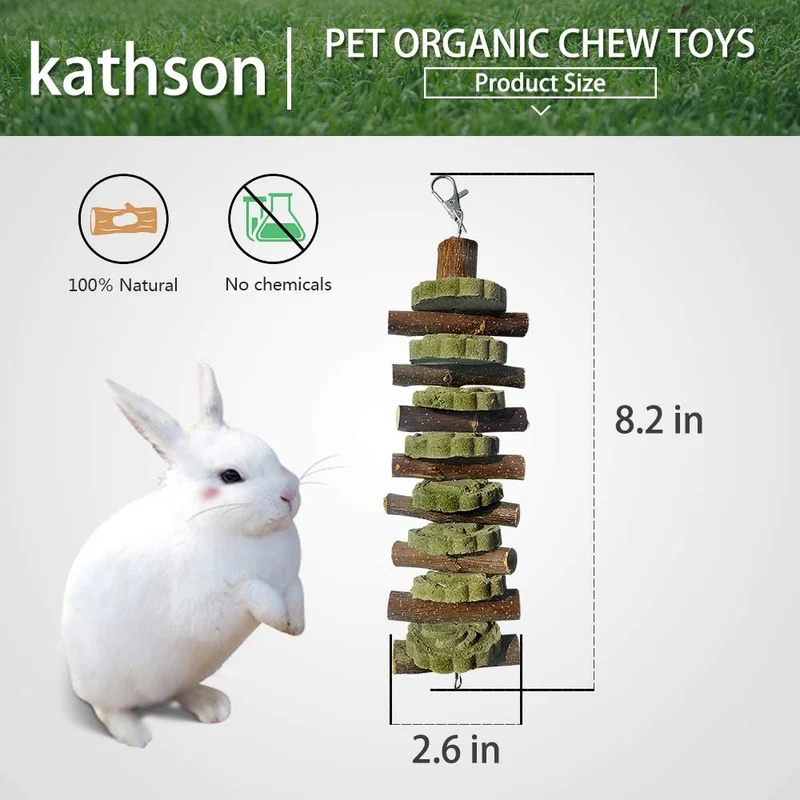 Juguetes para masticar conejos para moler dientes, Chinchilla Treats palos de bambú orgánico ramas de madera de manzana natural para conejos, cobayas, hámsters (2 unidades), Verde