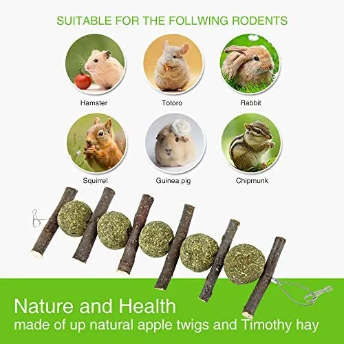 PETLAOO Conejo Masticar Juguetes para Dientes, Mejorar la Salud Odontológica – Bastones de manzana 100% naturales – Hecho a mano, adecuado para conejos, chinchillas, cobayas, hámsteres, masticar/jugar