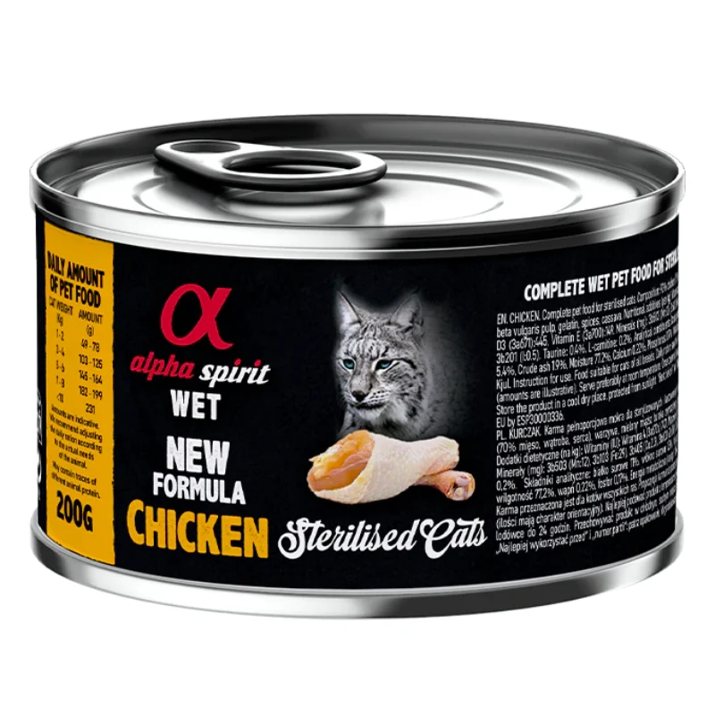 ALPHA SPIRIT GATOS ESTERILIZADOS HUMEDO LATA POLLO 6X200 GR