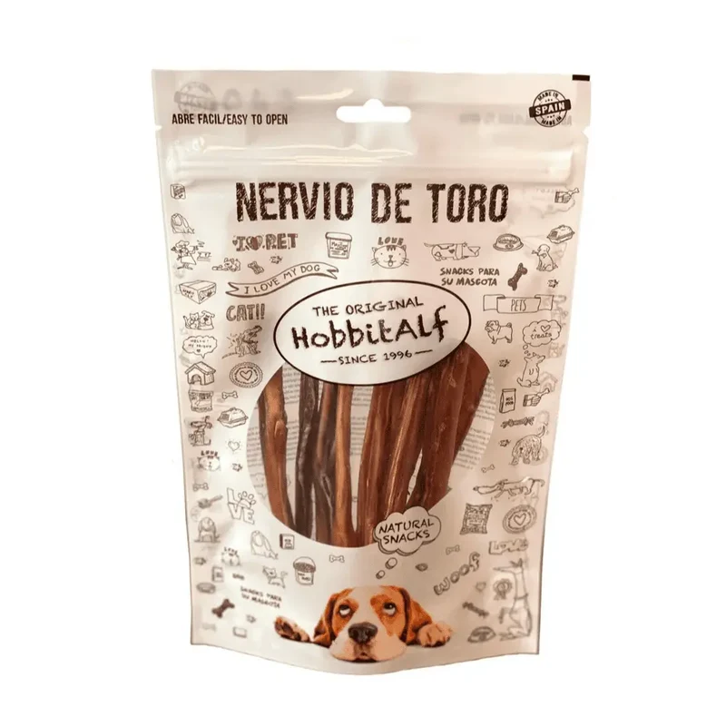 Hobbitalf Nervio de Toro 15 cm - Bolsa 10 piezas | Snack Natural para Perros Adultos y Cachorros Puppy