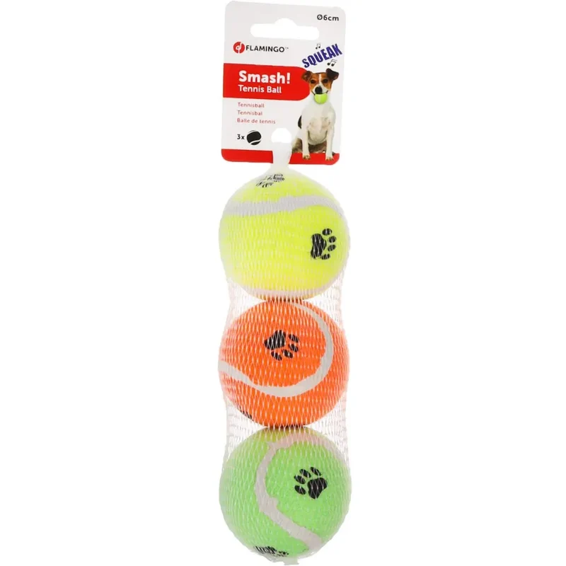 Flamingo Juguete Perro Pelota Tenis Surtido con Sonido 6,5 cm 3Pzas