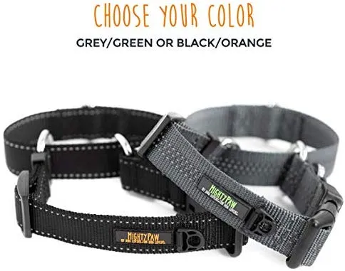Collar de entrenamiento de nailon Mighty Paw Martingale. Nuestro collar de zapatillas de entrenamiento aprobado limitado. Collar de cincha modificado para una fuerza controlada para un entrenamiento óptimo. Costuras reflectantes para mantener a tu perro s