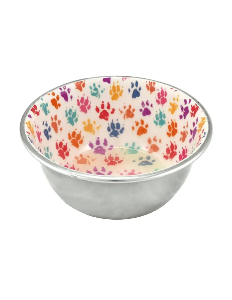 Comedero Inox.Perro Huella Multicolor 950 ml