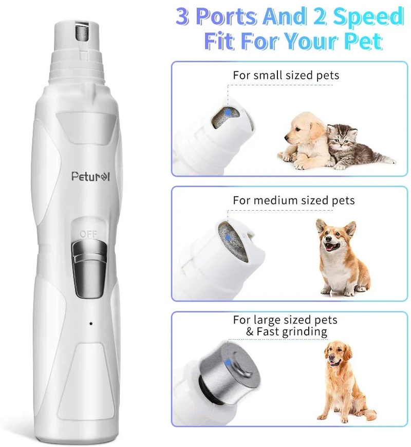 Molinillo de uñas eléctrico para mascotas, recargable, profesional, sin dolor, 2 velocidades, para perros pequeños, medianos y grandes