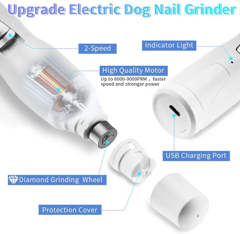 Molinillo de uñas eléctrico para mascotas, recargable, profesional, sin dolor, 2 velocidades, para perros pequeños, medianos y grandes