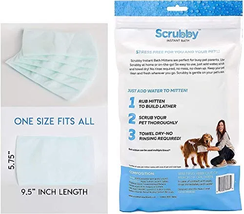 Toallitas para mascotas ScrubbyPet sin enjuague: usa el baño para mascotas, el aseo para mascotas y el lavado de mascotas, fácil de usar, solo para limpiar, secar. Excelente piel sensible. Las toallitas ideales para bañar a tu mascota, perro o gato.