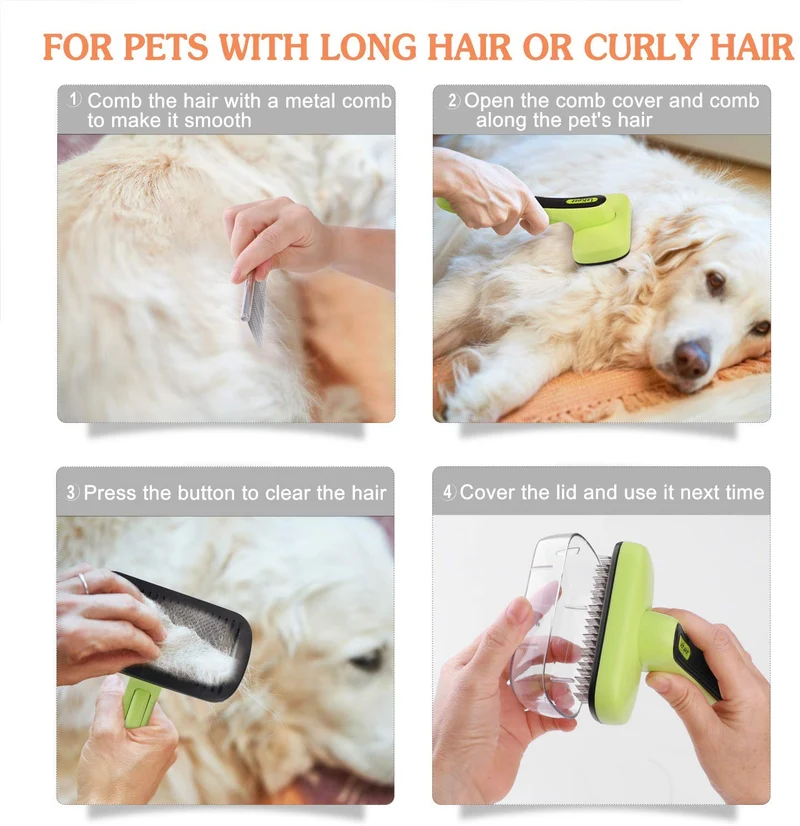 Cepillo para perros y perros, cepillo de limpieza y peine de metal, cepillo profesional para mascotas para perros pequeños, medianos y grandes, gatos y conejos, incluye pelos y mascotas