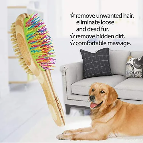HOP Home of Paws Cepillo para perros y masajeadores, gatos y otros animales – Pines para desenredar pelo y cerdas suavizantes para pelaje, bambú natural