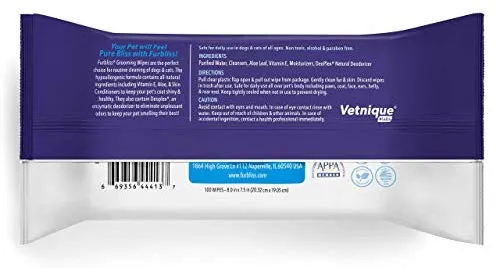 Toallitas para mascotas Furbliss para perros y gatos, limpieza de aseo y desodorante, toallitas gruesas hipoalergénicas con desodorante Deoplex natural 100 unidades