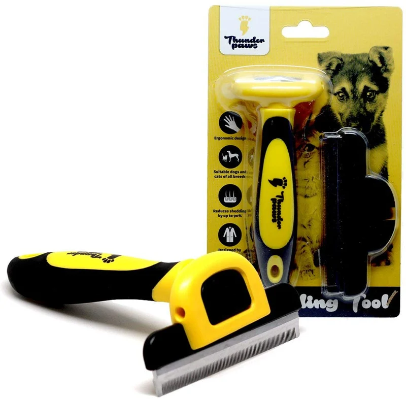 Herramienta para descamaciones profesional y aseo de mascotas, cepillo, D-shedz para razas de perros, gatos con pelo corto o largo, pequeño, mediano y grande, de la marca Thunderpaws