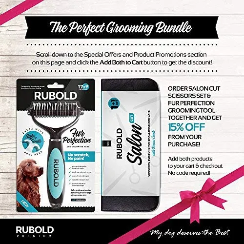 RUBOLD Juego de tijeras profesionales de aseo para perros, punta redondeada de acero inoxidable, tijeras afiladas y duraderas con peine de aseo para mascotas en kit – las mejores herramientas para recortar cada perro y gato salon