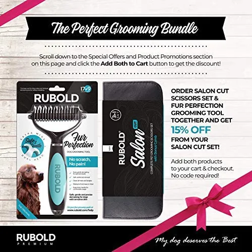RUBOLD Juego de tijeras profesionales de aseo para perros, punta redondeada de acero inoxidable, tijeras afiladas y duraderas con peine de aseo para mascotas en kit – las mejores herramientas para recortar cada perro y gato salon