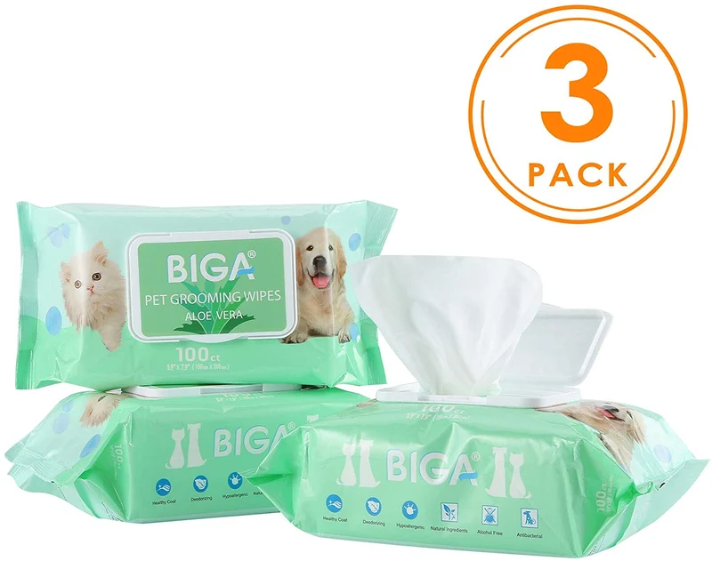 Toallitas desodorizantes hipoalergénicas para mascotas con fragancia, orgánicas naturales y antibacterianas para la limpieza de los ojos de la cara, las orejas, las patas de los dientes, 100 unidades por paquete