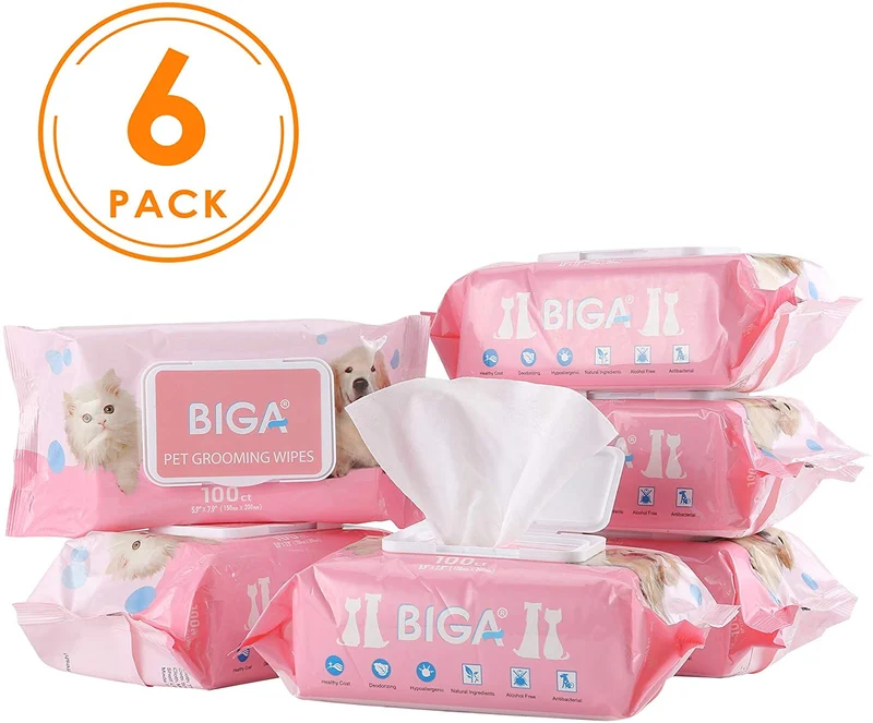 Toallitas desodorizantes hipoalergénicas para mascotas con fragancia, orgánicas naturales y antibacterianas para la limpieza de los ojos de la cara, las orejas, las patas de los dientes, 100 unidades por paquete